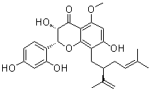 structure of CAS# 102490-65-3, (2R,3S)-2-(2,4-Dihydroxyphenyl)-2,3-dihydro-3,7-dihydroxy-5-methoxy-8-[(2R)-5-methyl-2-(1-methylethenyl)-4-hexenyl]-4H-1-benzopyran-4-one