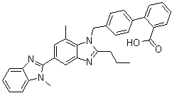 structure of CAS# 1026353-20-7, 4'-[(1,7'-Dimethyl-2'-propyl[2,5'-bi-1H-benzimidazol]-1'-yl)methyl]-[1,1'-biphenyl]-2-carboxylic acid