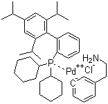 structure of CAS# 1028206-56-5, Chloro(2-dicyclohexylphosphino-2',4',6'-triisopropyl-1,1'-biphenyl)[2-(2-aminoethyl)phenyl]palladium(II)