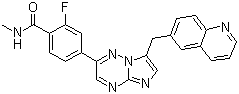 structure of CAS# 1029712-80-8, 2-Fluoro-N-methyl-4-[7-[(quinolin-6-yl)methyl]imidazo[1,2-b]-[1,2,4]triazin-2-yl]benzamide