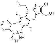 结构式 CAS# 1030937-27-9, 2-丁基-4-氯-1-[[2'-(2H-四唑-5-基)-2,3,5,6-四氘代联苯-4-基]甲基]-1H-咪唑-5-甲醇