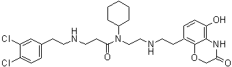 structure of CAS# 1035227-43-0, N-Cyclohexyl-3-(3,4-dichlorophenethylamino)-N-[2-[[2-[5-hydroxy-3-oxo-3,4-dihydro-2H-benzo[b][1,4]oxazin-8-yl]ethyl]amino]ethyl]propanamide