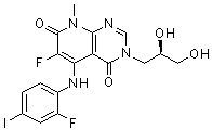 structure of CAS# 1035555-63-5, TAK 733;(R)-3-(2,3-Dihydroxypropyl)-6-fluoro-5-(2-fluoro-4-iodophenylamino)-8-methylpyrido[2,3-d]pyrimidine-4,7(3H,8H)-dione