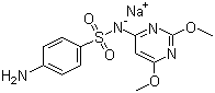 structure of CAS# 1037-50-9, Sulfadimethoxine sodium salt  ;Sodium N-(2,6-dimethoxy-4-pyrimidinyl)sulphanilamidate; Sodium 4-amino-N-(2,6-dimethoxy-4-pyrimidinyl)benzenesulfonamide