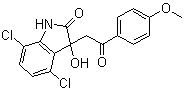structure of CAS# 1037184-44-3, YK 4-279;4,7-Dichloro-1,3-dihydro-3-hydroxy-3-[2-(4-methoxyphenyl)-2-oxoethyl]-2H-indol-2-one