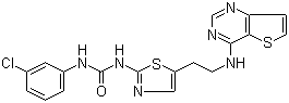 结构式 CAS# 1057249-41-8, N-(3-氯苯基)-N'-[5-[2-(噻吩并[3,2-d]嘧啶-4-基氨基)乙基]-2-噻唑基]脲