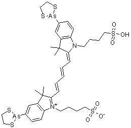 5-(1,3,2-Dithiarsolan-2-yl)-2-[(1E,3E,5E)-5-[5-(1,3,2-dithiarsolan-2-yl)-1,3-dihydro-3,3-dimethyl-1-(4-sulfobutyl)-2H-indol-2-ylidene]-1,3-pentadien-1-yl]-3,3-dimethyl-1-(4-sulfobutyl)-3H-indolium inner salt molecular structure (CAS 1069134-33-3)