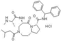 structure of CAS# 1071992-57-8, AT-406 hydrochloride;(5S,8S,10aR)-N-(Diphenylmethyl)decahydro-5-[[(2S)-2-(methylamino)-1-oxopropyl]amino]-3-(3-methyl-1-oxobutyl)-6-oxo-pyrrolo[1,2-a][1,5]diazocine-8-carboxamide hydrochloride (1:1)