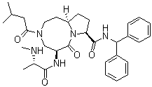 structure of CAS# 1071992-99-8, SM 406;AT-406; (5S,8S,10aR)-N-(Diphenylmethyl)decahydro-5-[[(2S)-2-(methylamino)-1-oxopropyl]amino]-3-(3-methyl-1-oxobutyl)-6-oxopyrrolo[1,2-a][1,5]diazocine-8-carboxamide