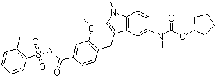 结构式 CAS# 107753-78-6, 扎鲁司特; 扎鲁斯特; [3-[2-甲氧基-4-[(2-甲苯基)磺酰胺基甲酰基]苄基]-1-甲基-吲哚-5-基]氨基甲酸环戊酯