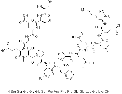 L-Seryl-L-seryl-L-alpha-glutamylglycyl-L-alpha-glutamyl-L-seryl-L-prolyl-L-alpha-aspartyl-L-phenylalanyl-L-prolyl-L-alpha-glutamyl-L-alpha-glutamyl-L-leucyl-L-alpha-glutamyl-L-lysine molecular structure (CAS 107902-86-3)