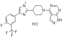 structure of CAS# 1082948-81-9, LY-2584702 hydrochloride;4-[4-[4-[4-Fluoro-3-(trifluoromethyl)phenyl]-1-methyl-1H-imidazol-2-yl]-1-piperidinyl]-1H-pyrazolo[3,4-d]pyrimidine hydrochloride (1:1)