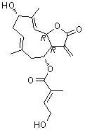 结构式 CAS# 108657-10-9, [3aR-[3aR*,4R*(E),6E,9S*,10E,11aR*]]-4-羟基-2-甲基-2-丁烯酸 2,3,3a,4,5,8,9,11a-八氢-9-羟基-6,10-二甲基-3-亚甲基-2-氧代环癸五烯并[b]呋喃-4-基酯