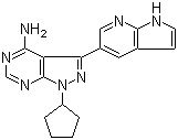 structure of CAS# 1092788-83-4, PP 121;1-Cyclopentyl-3-(1H-pyrrolo[2,3-b]pyridin-5-yl)-1H-pyrazolo[3,4-d]pyrimidin-4-amine