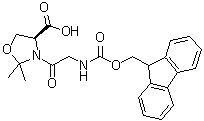 structure of CAS# 1095952-22-9, (4S)-3-[2-[[(9H-Fluoren-9-ylmethoxy)carbonyl]amino]acetyl]-2,2-dimethyl-4-oxazolidinecarboxylic acid