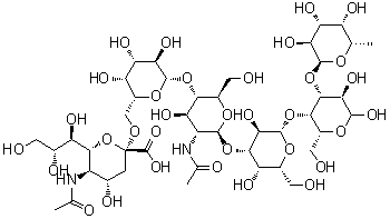 structure of CAS# 111216-36-5, FLST-c;O-(N-Acetyl-alpha-neuraminosyl)-(2→6)-O-beta-D-galactopyranosyl-(1→4)-O-2-(acetylamino)-2-deoxy-beta-D-glucopyranosyl-(1→3)-O-beta-D-galactopyranosyl-(1→4)-O-[6-deoxy-alpha-L-galactopyranosyl-(1→3)]-D-glucose