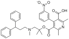 structure of CAS# 1119226-97-9, Lercanidipine Impurity B;5-[1-[3,3-diphenylpropyl(methyl)amino]-2-methylpropan-2-yl]oxycarbonyl-2,6-dimethyl-4-(3-nitrophenyl)pyridine-3-carboxylic acid