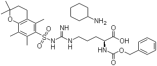 结构式 CAS# 112160-33-5, N-苄氧羰基-N'-(2,2,5,7,8-五甲基苯并二氢吡喃-6-磺酰基)-L-精氨酸环己胺盐