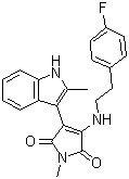 structure of CAS# 1129669-05-1, 3-[[2-(4-Fluorophenyl)ethyl]amino]-1-methyl-4-(2-methyl-1H-indol-3-yl)-1H-pyrrole-2,5-dione;IM 12