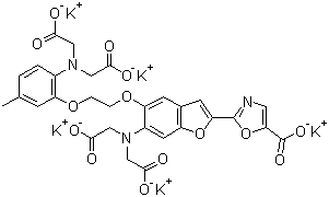 structure of CAS# 113694-64-7, Fura 2 pentapotassium;2-[6-[Bis(carboxymethyl)amino]-5-[2-[2-[bis(carboxymethyl)amino]-5-methylphenoxy]ethoxy]-2-benzofuranyl]-5-oxazolecarboxylic acid pentapotassium salt