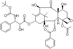 structure of CAS# 114977-28-5, Docetaxel;N-debenzoyl-N-tert-butoxycarbonyl-10-deacetyl taxol; Taxotere