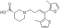 structure of CAS# 115103-54-3, Tiagabine;(3R)-1-[4,4-Bis(3-methylthiophen-2-yl)but-3-enyl]piperidine-3-carboxylic acid