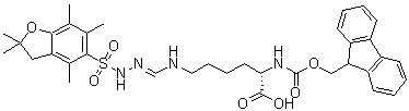 structure of CAS# 1159680-21-3, N6-[[[(2,3-Dihydro-2,2,4,6,7-pentamethyl-5-benzofuranyl)sulfonyl]amino]iminomethyl]-N2-[(9H-fluoren-9-ylmethoxy)carbonyl]-L-lysine