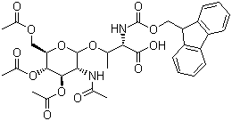 结构式 CAS# 116783-35-8, N-芴甲氧羰基-O-beta-(2-乙酰氨基-2-脱氧-3,4,6-三-O-乙酰基-alpha-D-吡喃半乳糖基)-L-苏氨酸