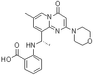 structure of CAS# 1173900-37-2, 2-[[(1S)-1-[7-Methyl-2-(4-morpholinyl)-4-oxo-4H-pyrido[1,2-a]pyrimidin-9-yl]ethyl]amino]benzoic acid