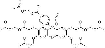 structure of CAS# 117464-70-7, 2',7'-Bis(2-carboxyethyl)-5(6)-carboxyfluorescein acetoxymethyl ester