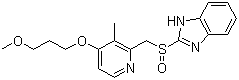 结构式 CAS# 117976-89-3, 雷贝拉唑; 2-[[4-(3-甲氧基丙氧基)-3-甲基吡啶-2-基]甲基亚硫酰基]-1H-苯并咪唑