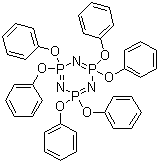 structure of CAS# 1184-10-7, 2,2,4,4,6,6-Hexahydro-2,2,4,4,6,6-hexaphenoxytriazatriphosphorine;Diphenoxyphosphazene cyclic trimer; FP 100; Hexaphenoxy-1,3,5,2,4,6-triazatriphosphorine; Hexaphenoxycyclotriphosphazatriene; Hexaphenoxycyclotriphosphazene; NSC 117810; Rabitle FP 100; Trimeric bis(phenoxy)phosphonitrile