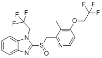 structure of CAS# 1187926-84-6, Lansoprazole N-Trifluoroethyl Impurity;2-[[3-methyl-4-(2,2,2-trifluoroethoxy)pyridin-2-yl]methylsulfinyl]-1-(2,2,2-trifluoroethyl)benzimidazole