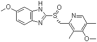 structure of CAS# 119141-88-7, Esomeprazole;5-Methoxy-2-((S)-((4-methoxy-3,5-dimethyl-2- pyridinyl)methyl)sulfinyl)-1H-benzimidazole; 6-Methoxy-2-[(R)-(4-methoxy-3,5-dimethyl-pyridin-2-yl)methylsulfinyl]-1H-benzoimidazole