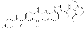 structure of CAS# 1202055-32-0, NMS P715;N-(2,6-Diethylphenyl)-1-methyl-8-[[4-[(1-methylpiperidin-4-yl)carbamoyl]-2-(trifluoromethoxy)phenyl]amino]-4,5-dihydro-1H-pyrazolo[4,3-h]quinazoline-3-carboxamide