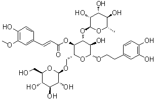 structure of CAS# 120444-60-2, Jionoside A1;Wiedemannioside C; 2-(3,4-Dihydroxyphenyl)ethyl O-6-deoxy-alpha-L-mannopyranosyl-(1→3)-O-[beta-D-glucopyranosyl-(1→6)]-beta-D-glucopyranoside 4-[(2E)-3-(4-hydroxy-3-methoxyphenyl)-2-propenoate]