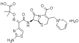 structure of CAS# 120618-65-7, [6R-[6alpha,7beta(Z)]]-1-[[7-[[(2-Amino-4-thiazolyl)[(1-carboxy-1-methylethoxy)imino]acetyl]amino]-2-carboxy-8-oxo-5-thia-1-azabicyclo[4.2.0]oct-2-en-3-yl]methyl]pyridinium inner salt hydrate