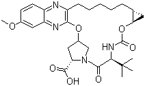 structure of CAS# 1206524-85-7, MK-5172;(1aR,5S,8S,10R,22aR)-5-(1,1-Dimethylethyl)-1,1a,3,4,5,6,9,10,18,19,20,21,22,22a-tetradecahydro-14-methoxy-3,6-dioxo-8H-7,10-methanocyclopropa[18,19][1,10,3,6]dioxadiazacyclononadecino[11,12-b]quinoxaline-8-carboxylic acid