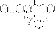 structure of CAS# 1208123-85-6, 3-Chloro-2-methyl-N-[5,6,7,8-tetrahydro-2-[(2-phenylethyl)amino]-6-(phenylmethyl)pyrido[4,3-d]pyrimidin-4-yl]benzenesulfonamide