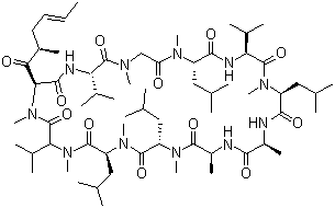 structure of CAS# 121584-18-7, Valspodar;Cyclo[[(2S,4R,6E)-4-methyl-2-(methylamino)-3-oxo-6-octenoyl]-L-valyl-N-methylglycyl-N-methyl-L-leucyl-L-valyl-N-methyl-L-leucyl-L-alanyl-D-alanyl-N-methyl-L-leucyl-N-methyl-L-leucyl-N-methyl-L-valyl]