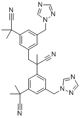structure of CAS# 1216898-82-6, Anastrozole Dimer Impurity;2,3-bis[3-(2-cyanopropan-2-yl)-5-(1,2,4-triazol-1-ylmethyl)phenyl]-2-methylpropanenitrile