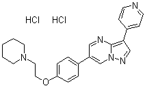 结构式 CAS# 1219168-18-9, 6-[4-[2-(1-哌啶基)乙氧基]苯基]-3-(4-吡啶基)吡唑并[1,5-a]嘧啶二盐酸盐