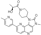 structure of CAS# 1220699-06-8, PF-04979064;1,3-Dihydro-1-[1-[(2S)-2-hydroxy-1-oxopropyl]-4-piperidinyl]-3-methyl-8-(6-methyl-3-pyridinyl)-2H-imidazo[4,5-c][1,5]naphthyridin-2-one; PF 04879064