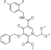 structure of CAS# 1229006-21-6, 5-[[[(2,4-Difluorophenyl)methyl]amino]carbonyl]-1-(2,2-dimethoxyethyl)-1,4-dihydro-4-oxo-3-(phenylmethoxy)-2-pyridinecarboxylic acid methyl ester