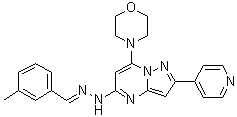 structure of CAS# 1232221-74-7, N-(3-Methylbenzylidene)-N'-[7-(morpholin-4-yl)-2-(pyridin-4-yl)pyrazolo[1,5-a]pyrimidin-5-yl]hydrazine