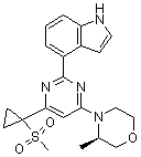 结构式 CAS# 1233339-22-4, 4-[4-[(3R)-3-甲基-4-吗啉基]-6-[1-(甲基磺酰基)环丙基]-2-嘧啶基]-1H-吲哚