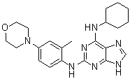structure of CAS# 1246529-32-7, MPI 0479605;N6-Cyclohexyl-N2-[2-methyl-4-(4-morpholinyl)phenyl]-9H-purine-2,6-diamine