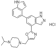 结构式 CAS# 1254036-77-5, 6-(1H-吲哚-4-基)-4-[5-[[4-(1-甲基乙基)-1-哌嗪基]甲基]-2-恶唑基]-1H-吲唑盐酸盐