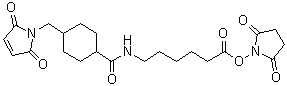structure of CAS# 125559-00-4, 4-[(2,5-Dihydro-2,5-dioxo-1H-pyrrol-1-yl)methyl]-N-[6-[(2,5-dioxo-1-pyrrolidinyl)oxy]-6-oxohexyl]cyclohexanecarboxamide;LC-SMCC