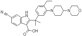structure of CAS# 1256584-78-7, 6-Cyano-2-[1-[4-ethyl-3-[4-(4-morpholinyl)-1-piperidinyl]phenyl]-1-methylethyl]-1H-indole-3-carboxylic acid